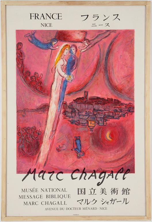 MARC CHAGALL, efter, färglitografisk affisch, utgiven 1975.