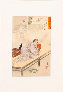 Five Ogata Gekko late 19th century woodblock prints in colours.