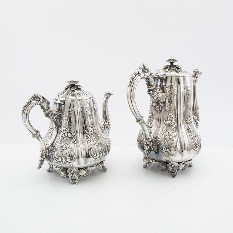 Coffee service, 4 pieces, silver-plated, 20th century.