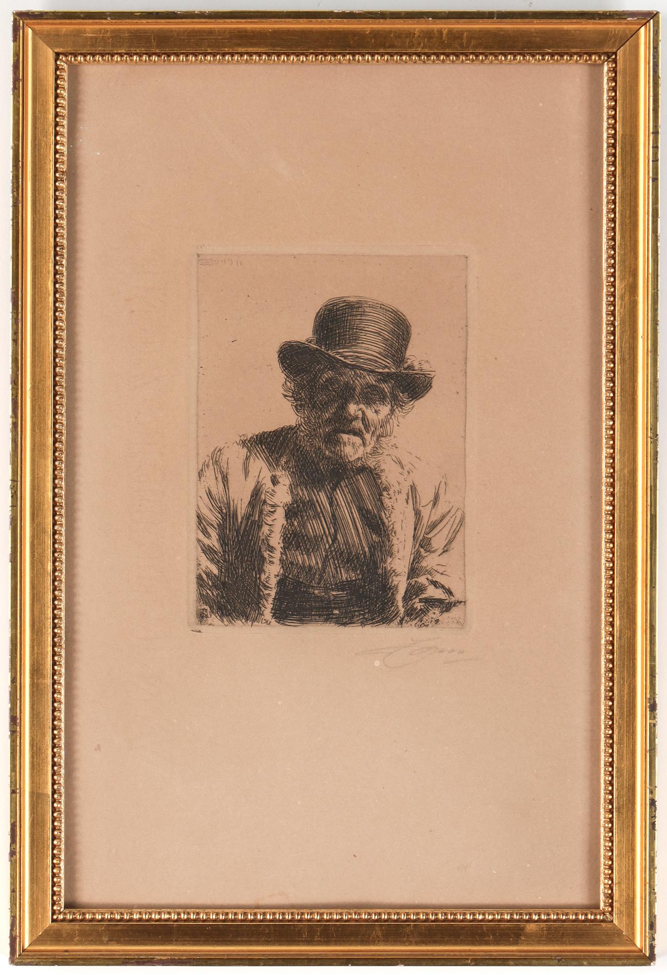 ANDERS ZORN, etsning, "Kyrkstöt", 1911, signerad.