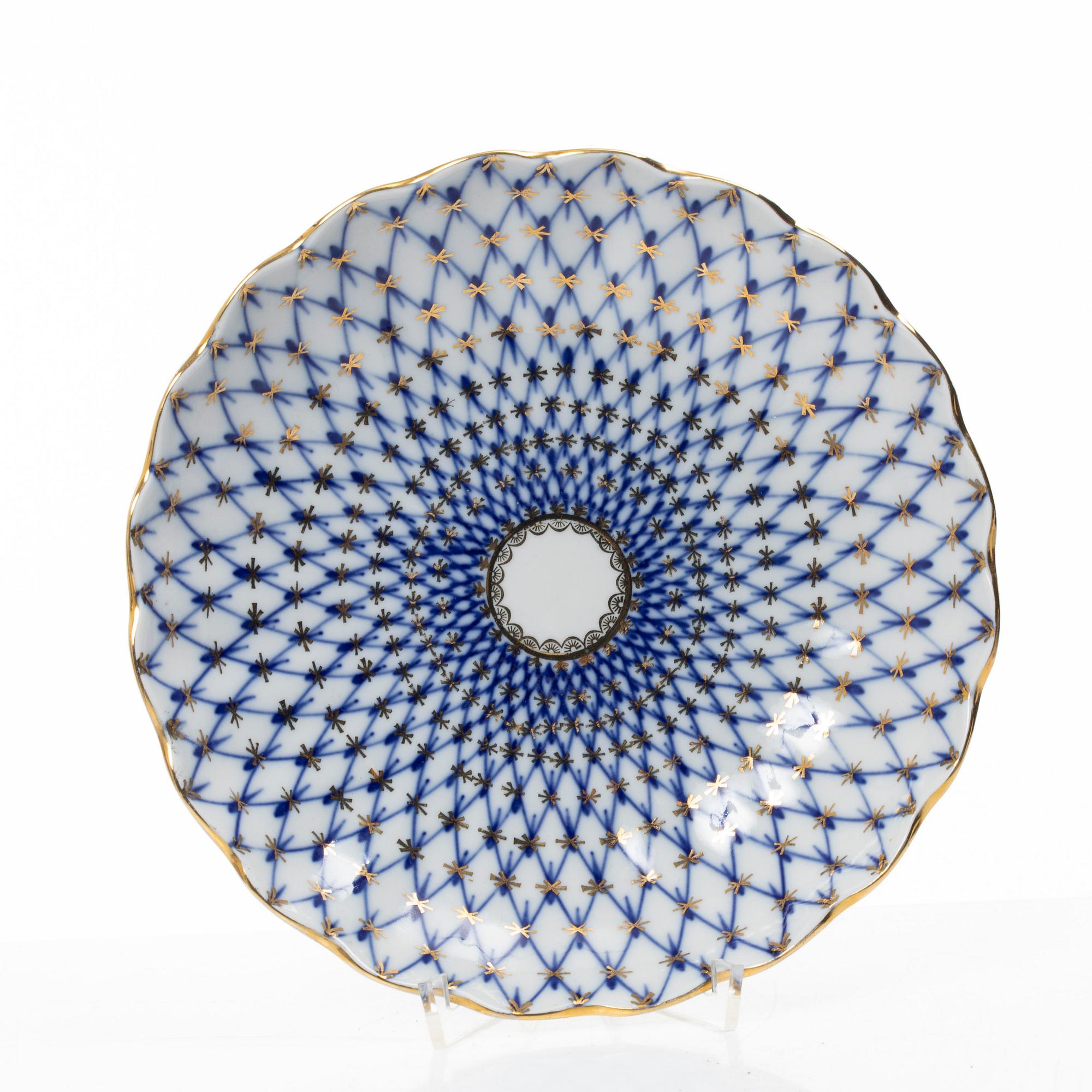 Kaffeservis, 28 delar, "Cobalt Net", Lomonosov, Sovjetunionen.