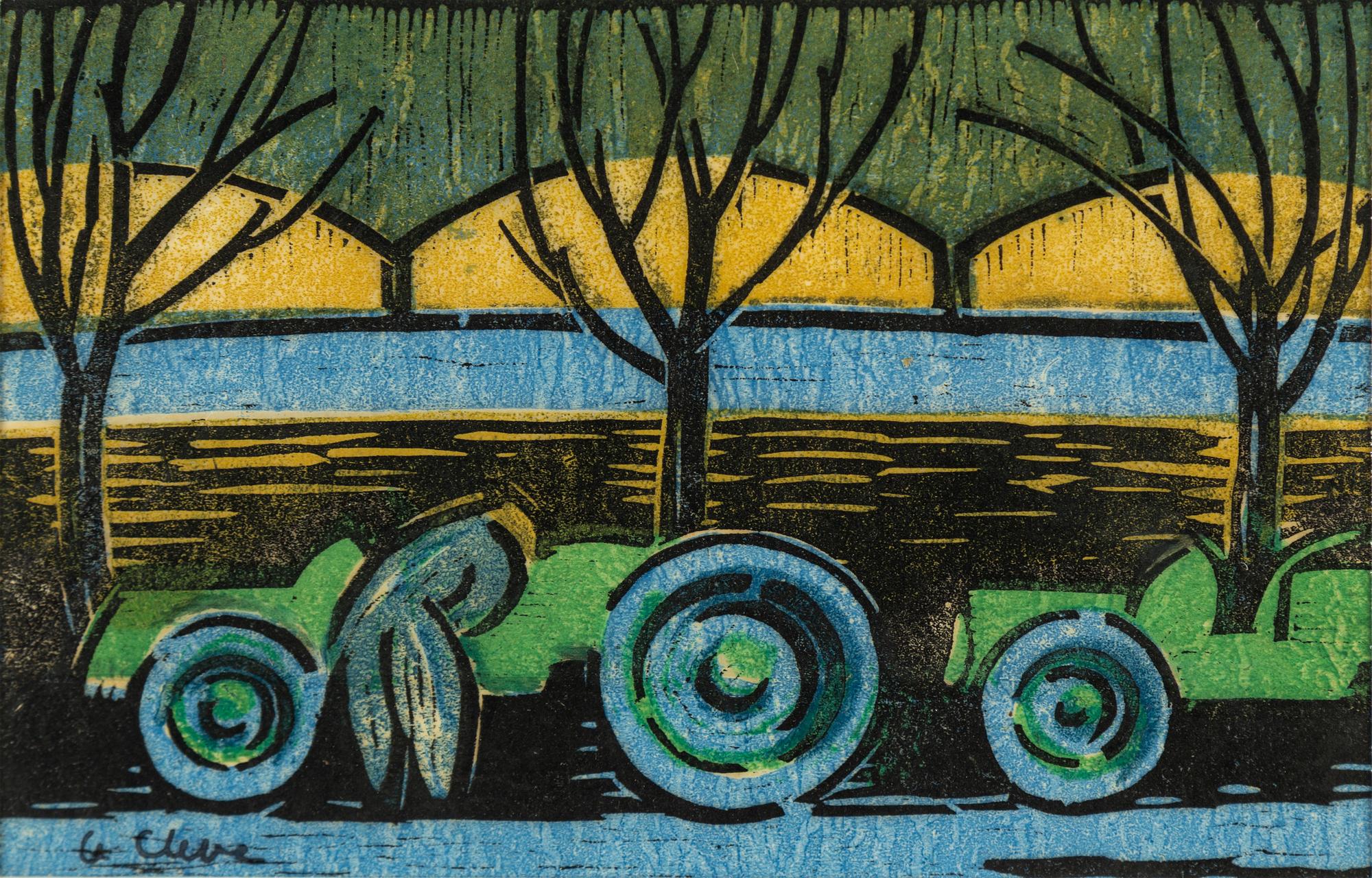 AGNES CLEVE, woodcut. Signed with stamp a cleve.