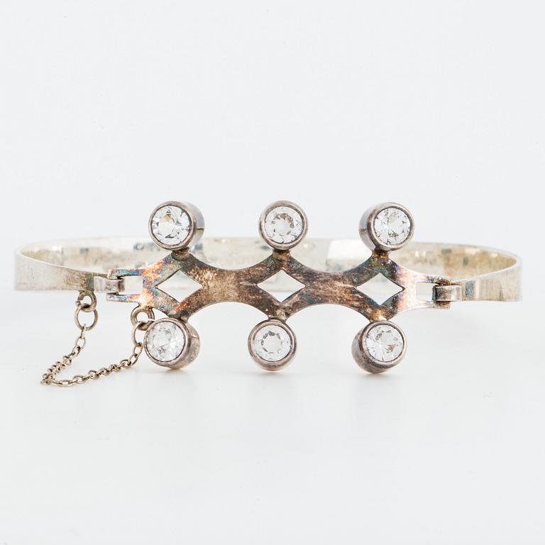 Ring and bangle, silver with rock crystal.