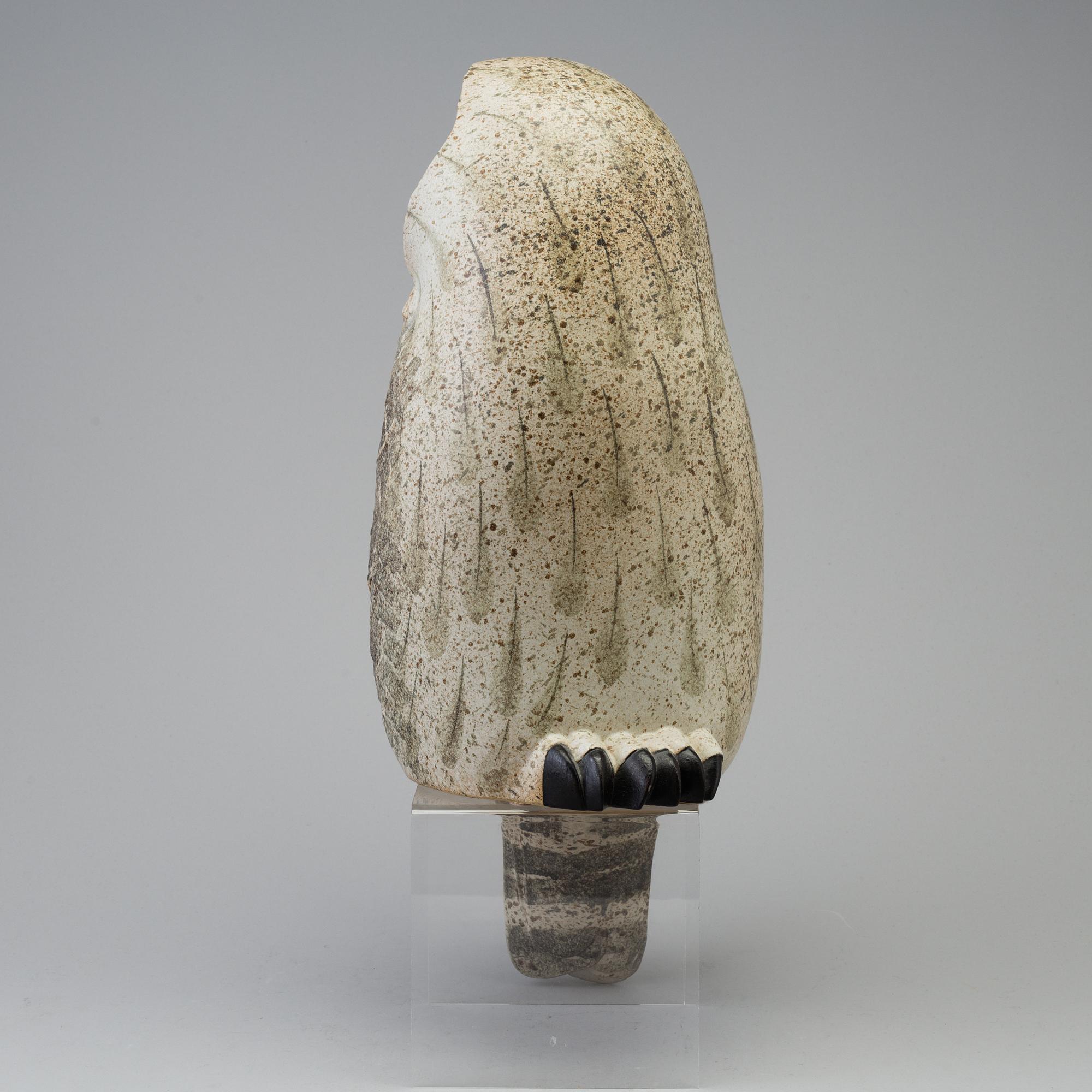 PAUL HOFF, a stoneware sculpture of a "Strix Nebulosa" owl, no 377, Gustavsberg studio, Sweden 1986.