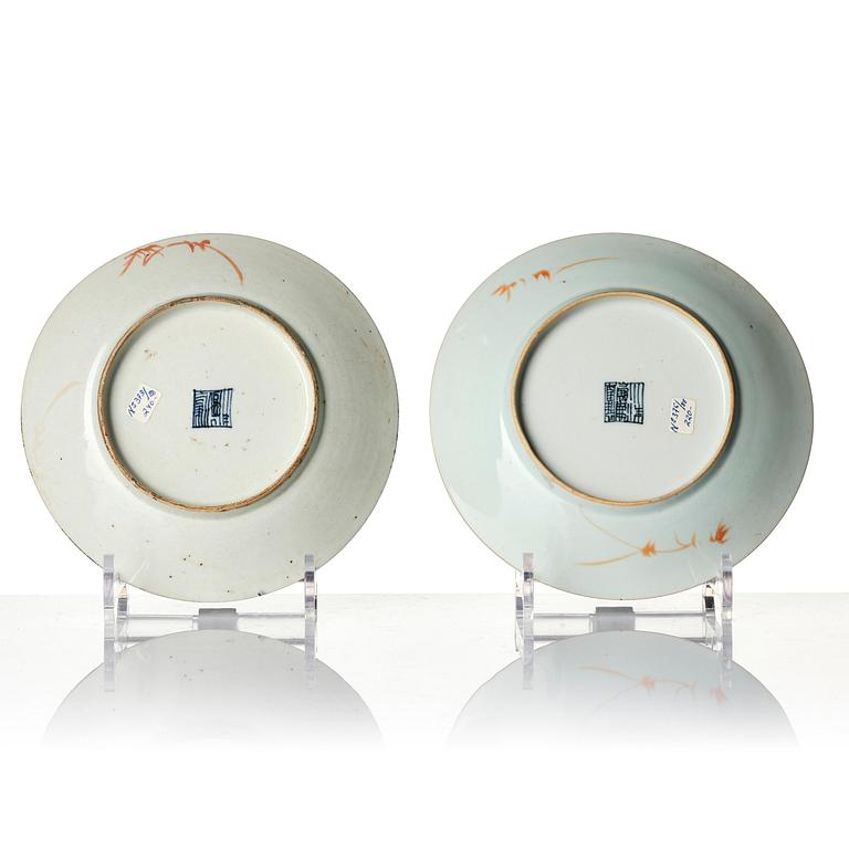 A group of 10 (8+2) blue glazed dishes, late Qing dynasty.