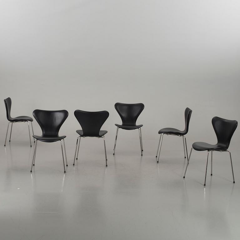 ARNE JACOBSEN, stolar 6 st, "Sjuan", Fritz Hansen.