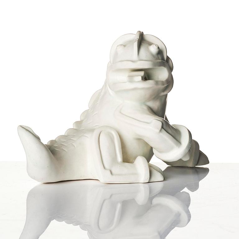 Wilhelm Kåge, a set of two stoneware sculptures of dragon puppies, Gustavsberg, 1940s.