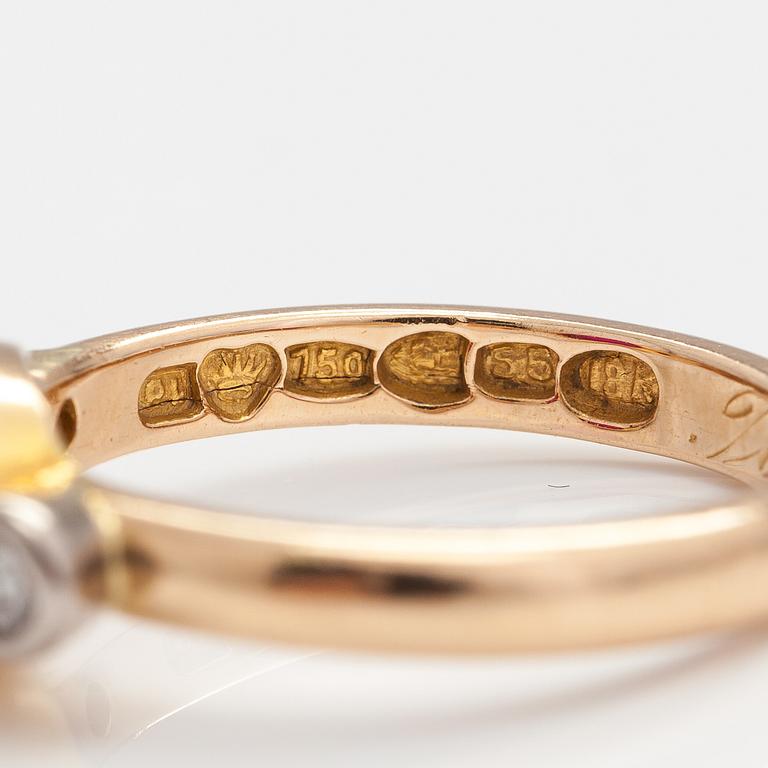 An 18K gold ring with a synthetic ruby and diamonds ca  0.22 ct in total. Lappi & K:ni, Lappeenranta 1925.