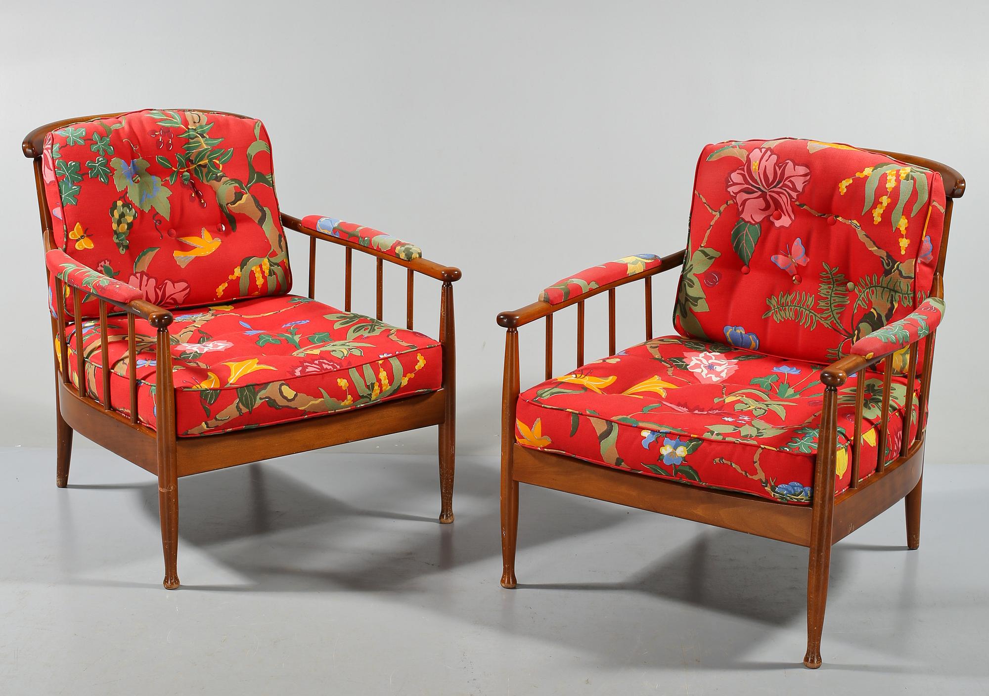 FÅTÖLJER, ett par, "Skrindan", Kerstin Hörlin Holmquist, OPE, Jönköping, 1900-talets andra hälft.