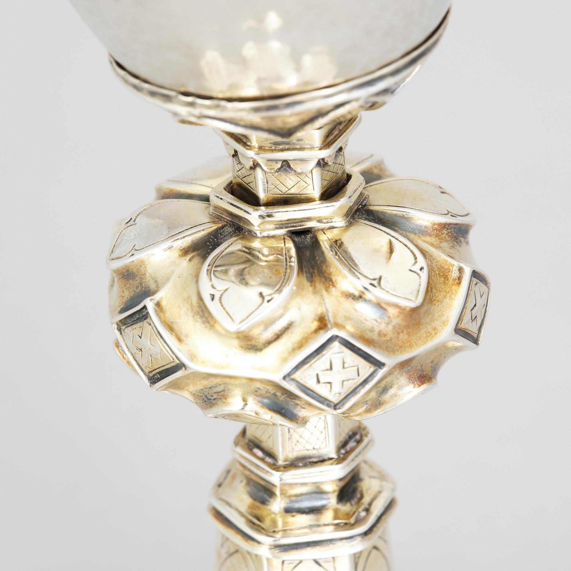 An 18th century parcel-gilt silver cup, unclear marks.