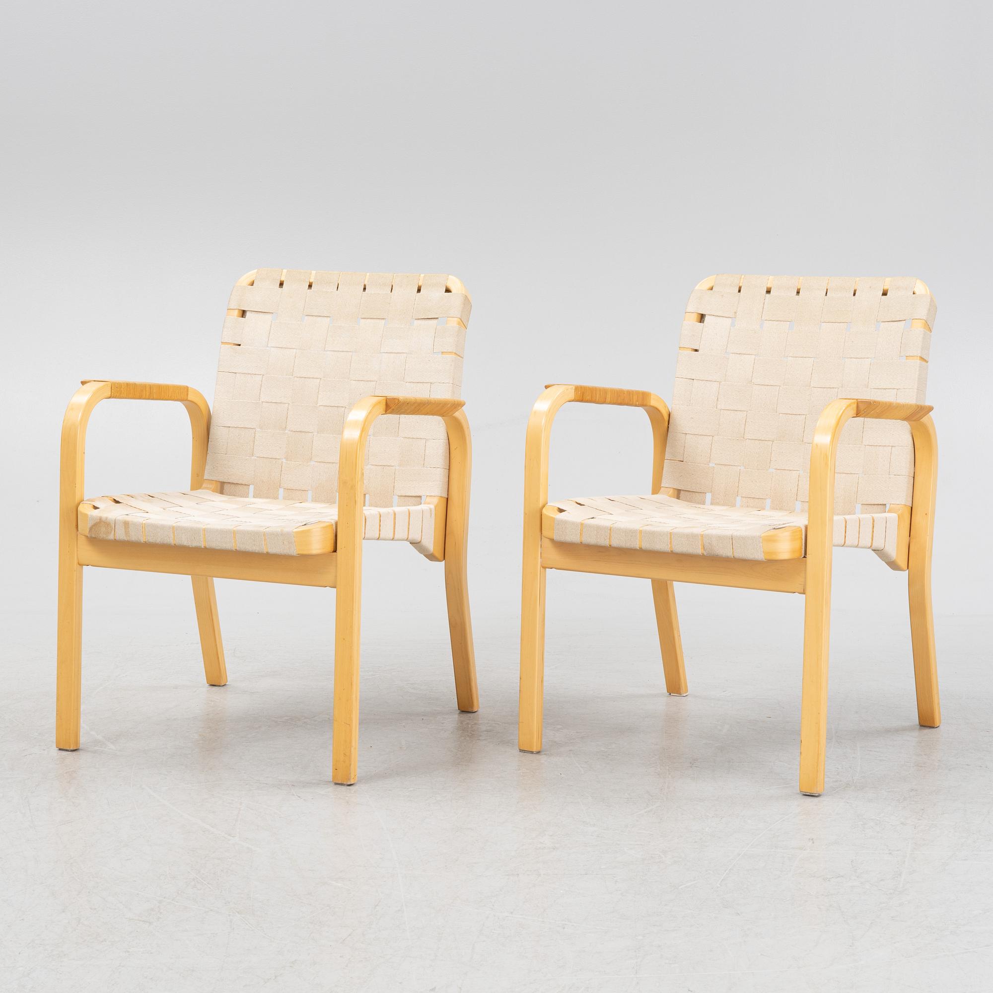 Alvar Aalto, a pair of modell 45 armchairs, Artek, Finland.