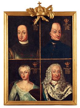 190. Kungalängd, "Karl XI" (1655-1697), "Karl XII" (1682-1718), "Ulrika Eleonora dy" (1688-1741) & "Fredrik I" (1676-1751).