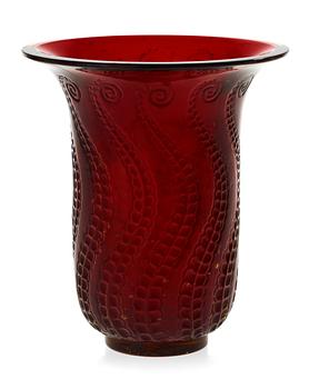 A René Lalique cast red glass 'Méduse' vase, France post 1921.