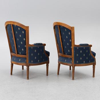 Fåtöljer, 3 st, Louis XVI-stil, Frankrike, 1800-talets slut.