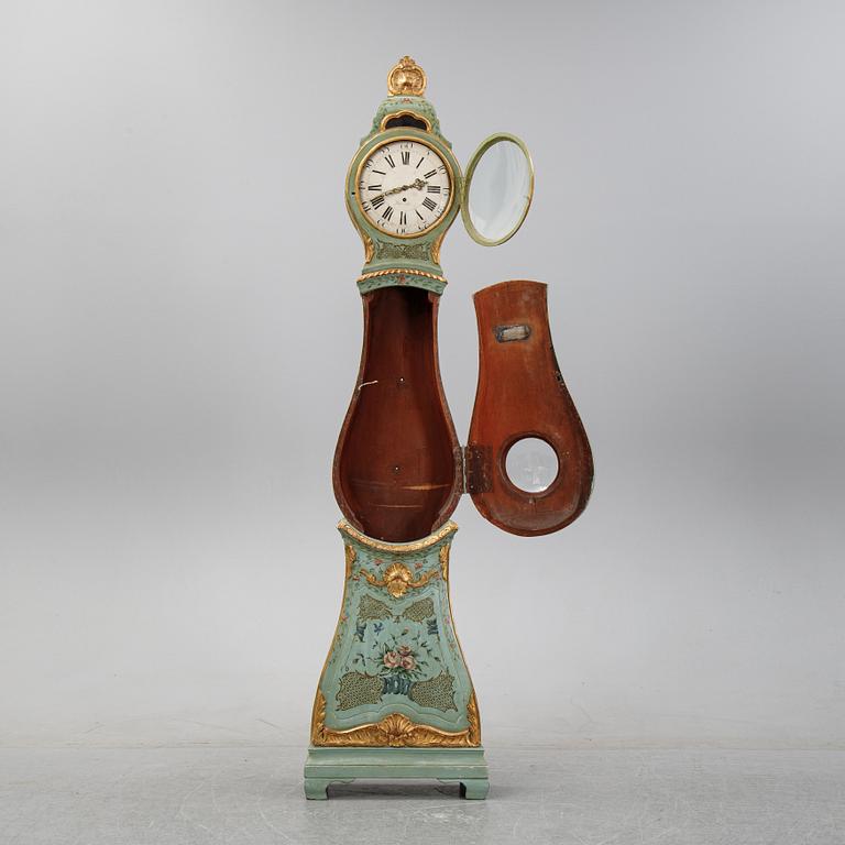 A Swedish painted Rococo longcase clock mid 1700's.