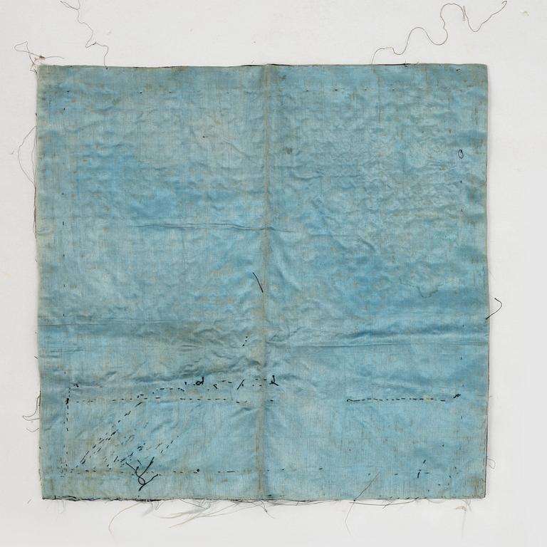 Two rank badges, two embroideries, and a brocade, China, part Qing dynasty.