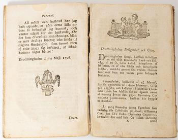 Samling äldre böcker, 8 st, mestadels om Drottningholm, 1700-1800-tal.
