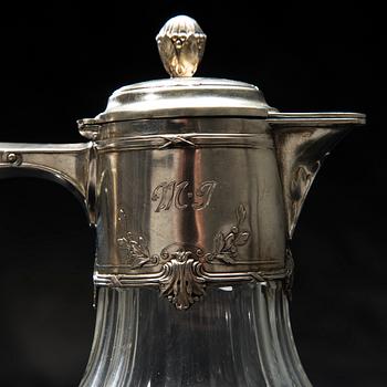 VINKANNOR, ETT PAR, silver och glas, Tyskland, finska importstämplar av V. Lindman Helsingfors 1909.