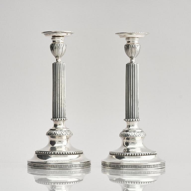A pair of 18th century silver candlesticks, marks of Simson Ryberg, Stockholm 1789.