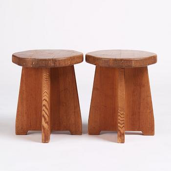 David Rosén, two 'Berga' stained pine stools, Nordiska Kompaniet, Sweden 1940s.