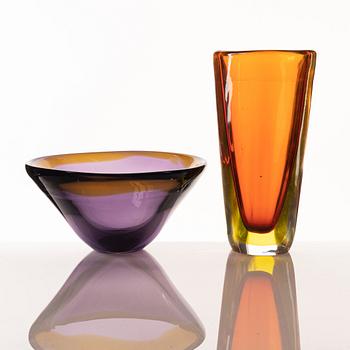 A glass vase and bowl, presumably Seguso, Murano, Italy.