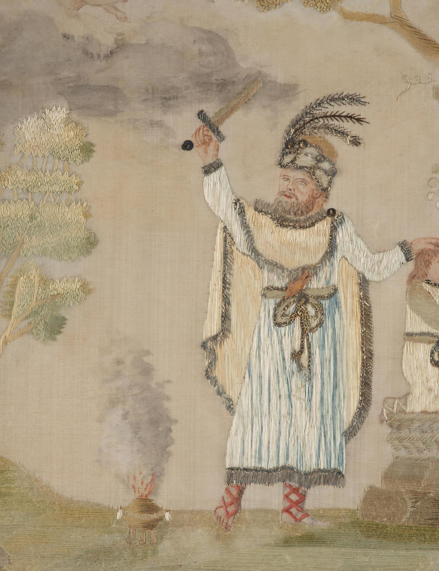 A late Gustavian frame and silk embroidery, dated 1802.