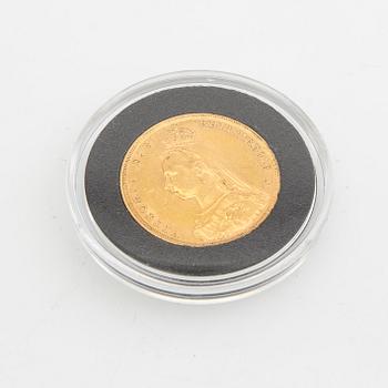 Guldmynt Storbritannien, Drottning Victoria 1 Sovereign, 1890.