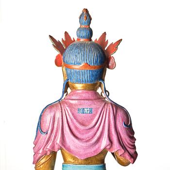 A large porcelain figure of a Bodhisattva, Qing dynasty with Yongzheng mark.