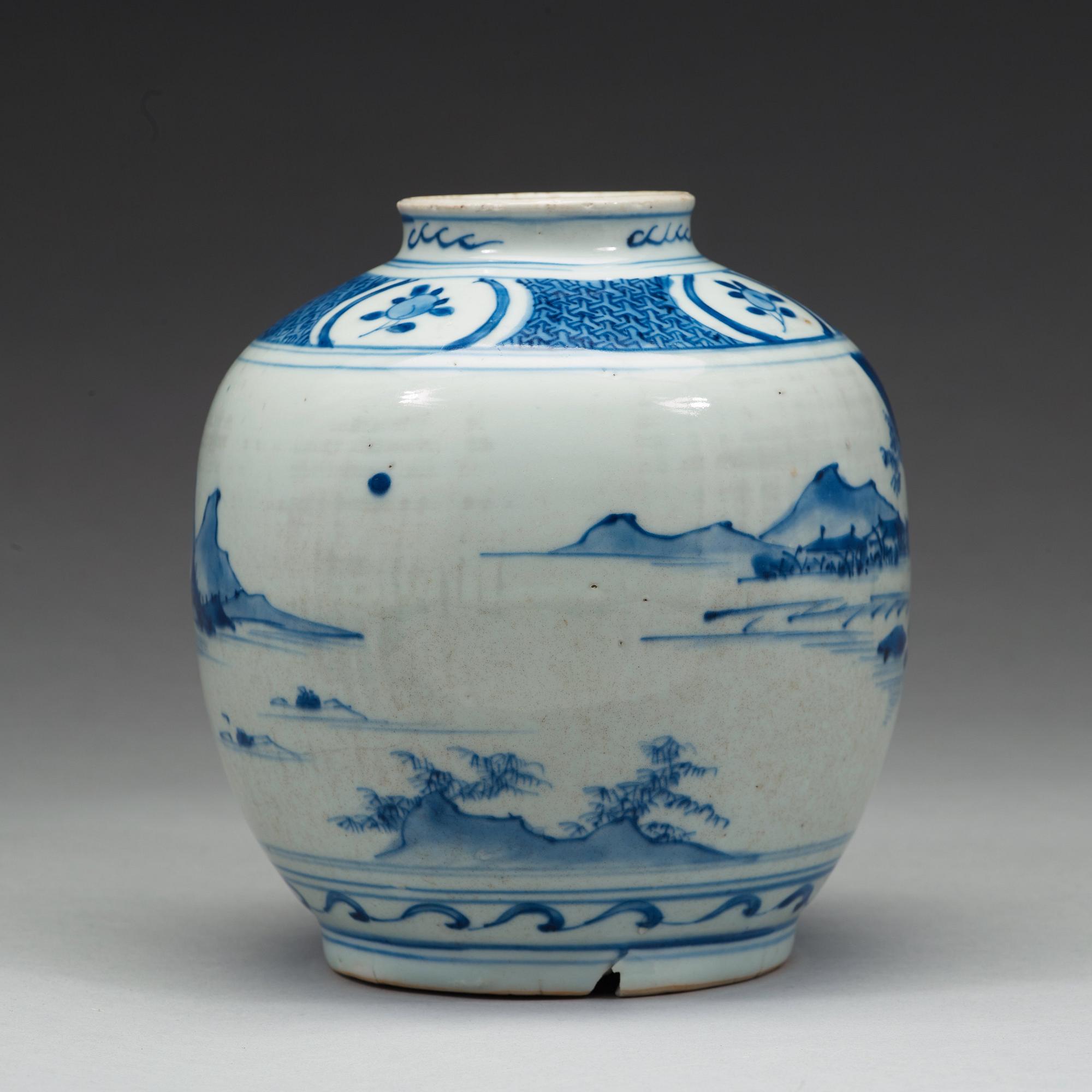 A blue and white jar, Ming dynasty, 17th Century.