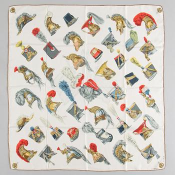 SCARF, Hermès,"Coiffures Militaires"/Vaincre au Mourir", issued 1949.