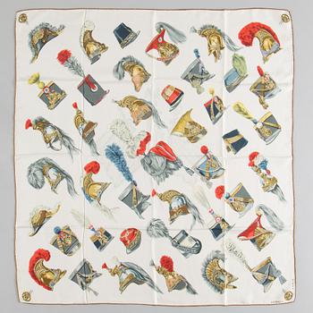 SCARF, Hermès,"Coiffures Militaires"/Vaincre au Mourir", issued 1949.