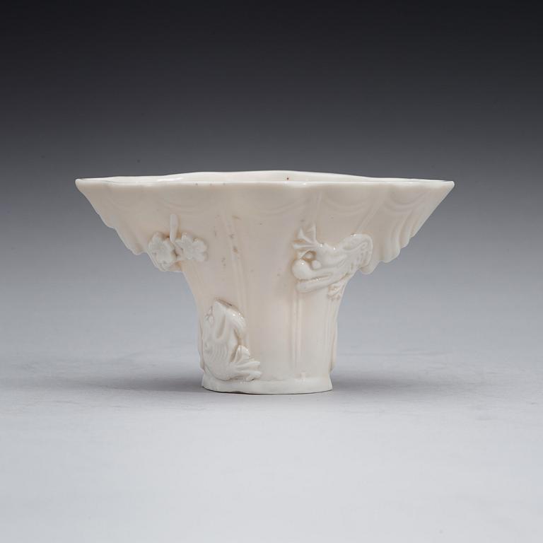 A blanc de chine libation cup, Qing dynasty, 18th Century.
