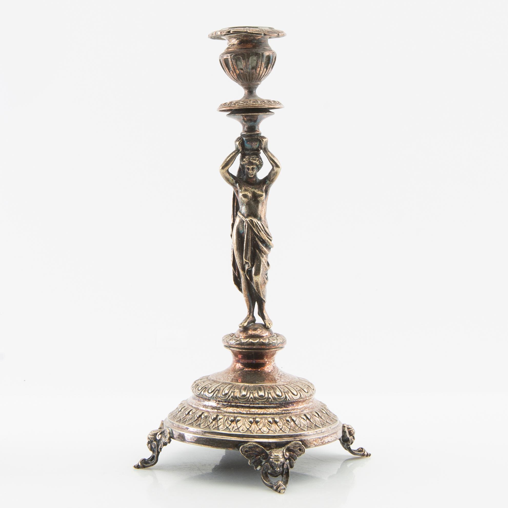 Candelabras, a pair of silver plate, late 19th century, Renaissance style.