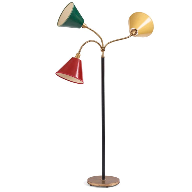 Josef Frank, a brass and black lacquered floor lamp model "2431", Firma Svenskt Tenn, Sweden.