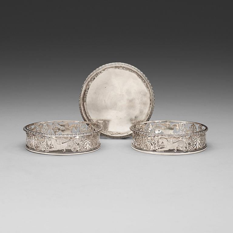 A set of three French 19th century silver coasters, marks of Abel-Etienne Giroux, Paris befor 1809. Empire.