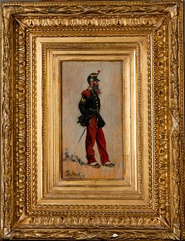 OKÄND KONSTNÄR, olja på pannå, signerad.