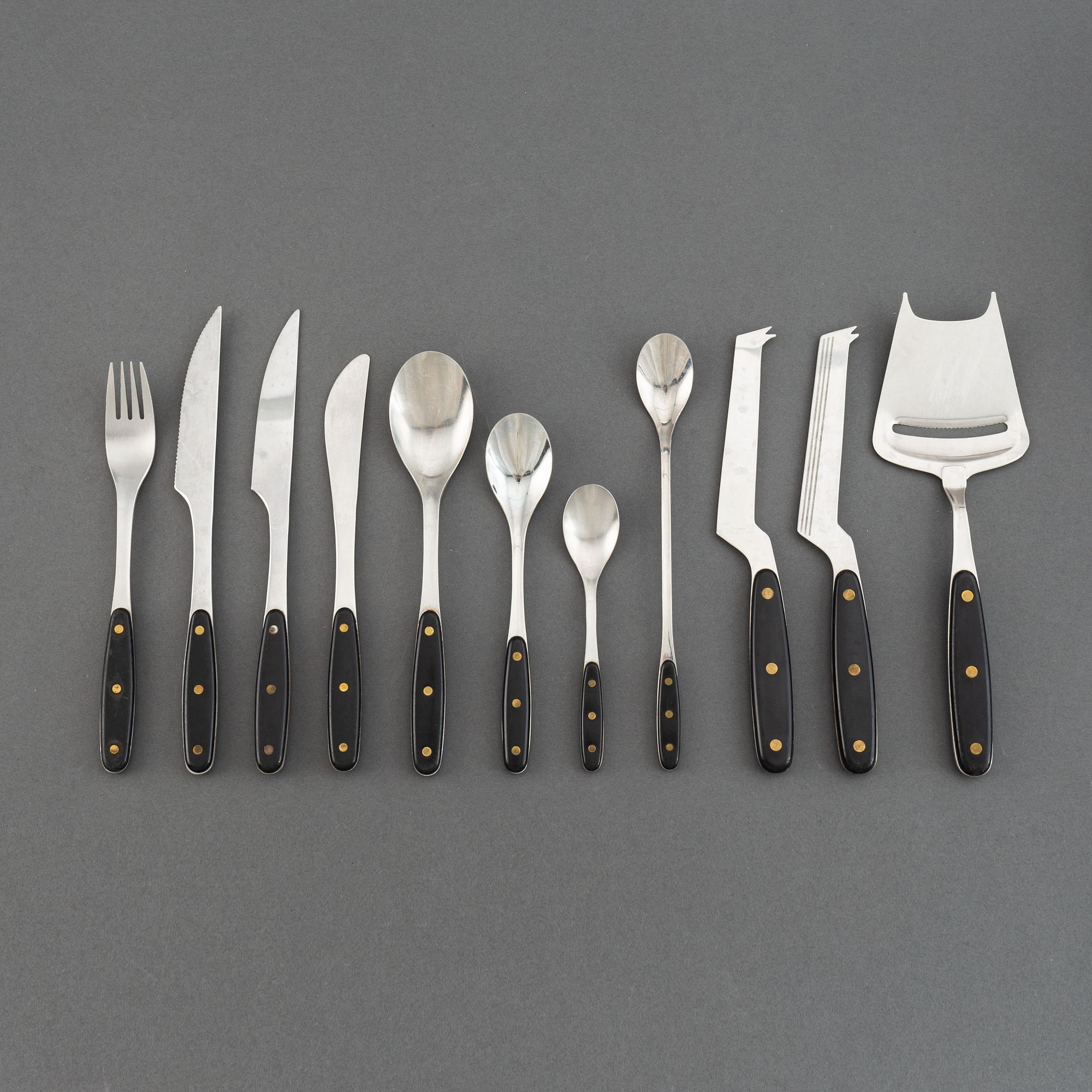 Adolf Babel, a set of 82
 pcs "Kievari" stainless steel flatware, Hackman , Finland, 1970s.