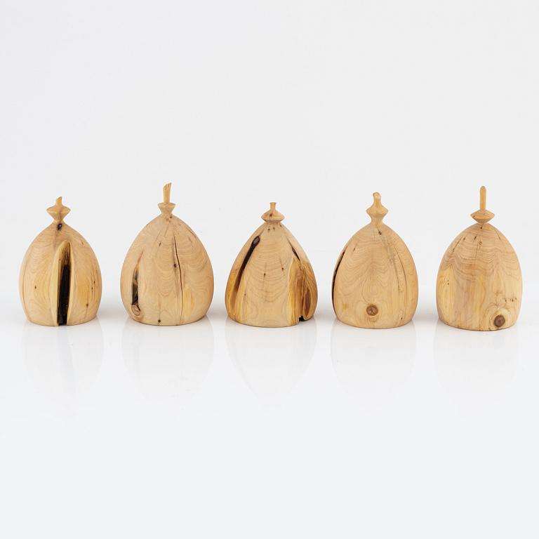 Magnus Ek, a set of five juniper Clocher for Oaxen Krog.