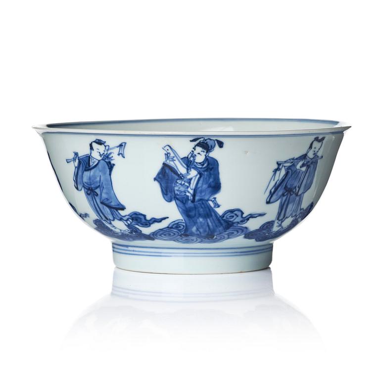 A blue and white 'Immortals' bowl, Qing dynasty, Qianlong (1736-95).