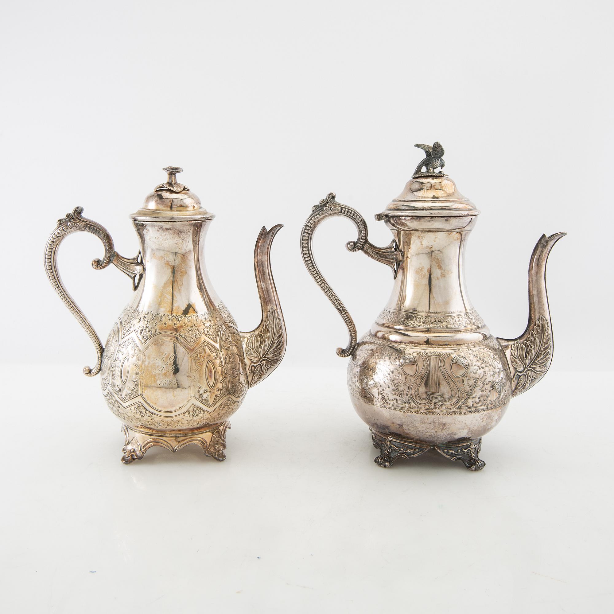 Coffee pots 2 pcs around 1900 silver-plated.
