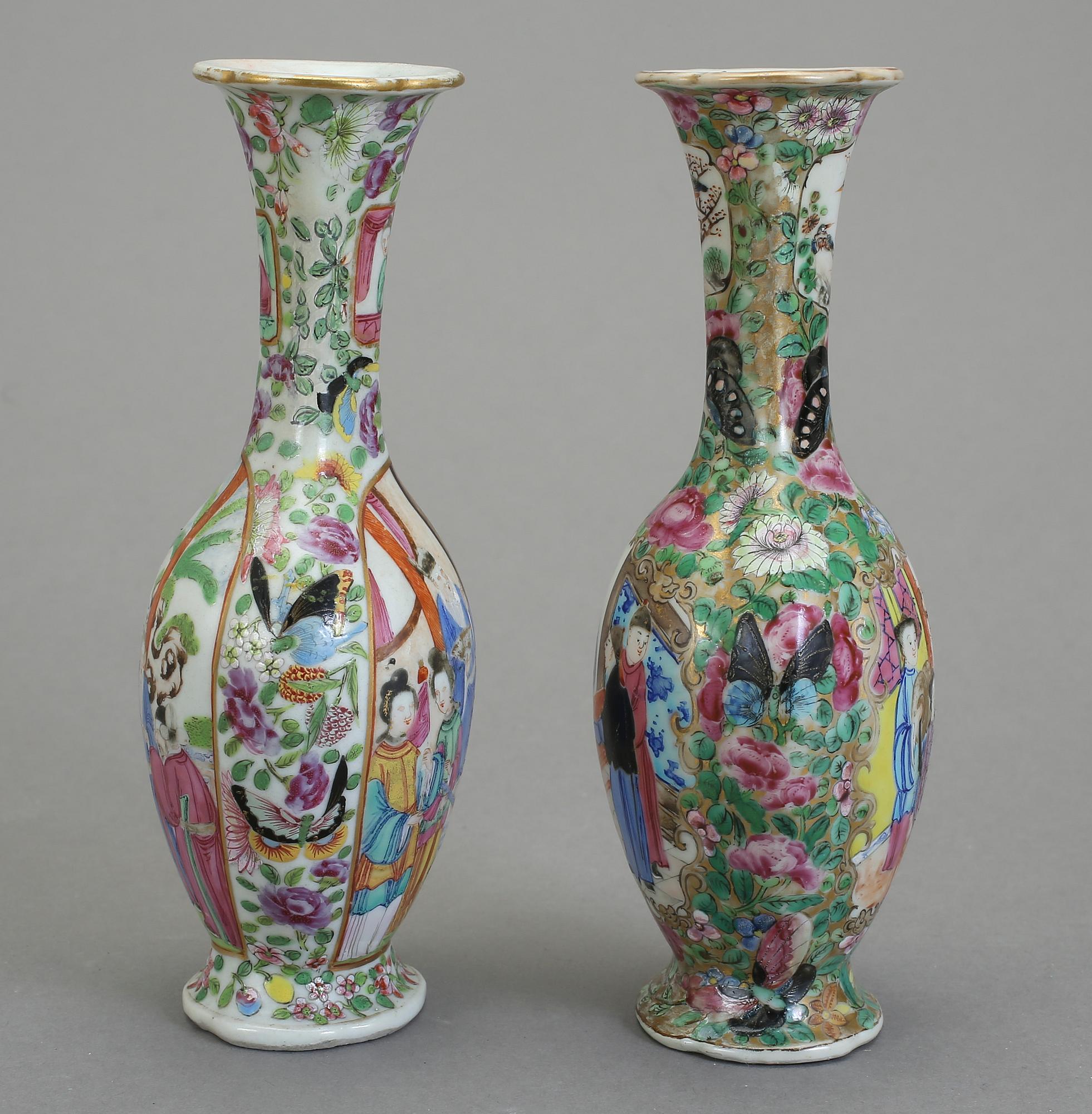 VASER, 2 st, porslin, Kanton, Kina, sent 1800-tal.