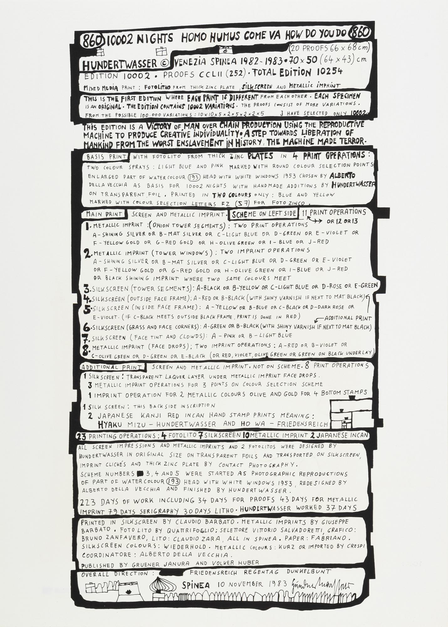 Friedensreich Hundertwasser, photo lithograph and silk screen with metal embossing, 1984. Signed and numbered 4376/10002.