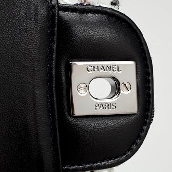 CHANEL, a quilted blue and white fabric "Double Flap" shoulder bag.