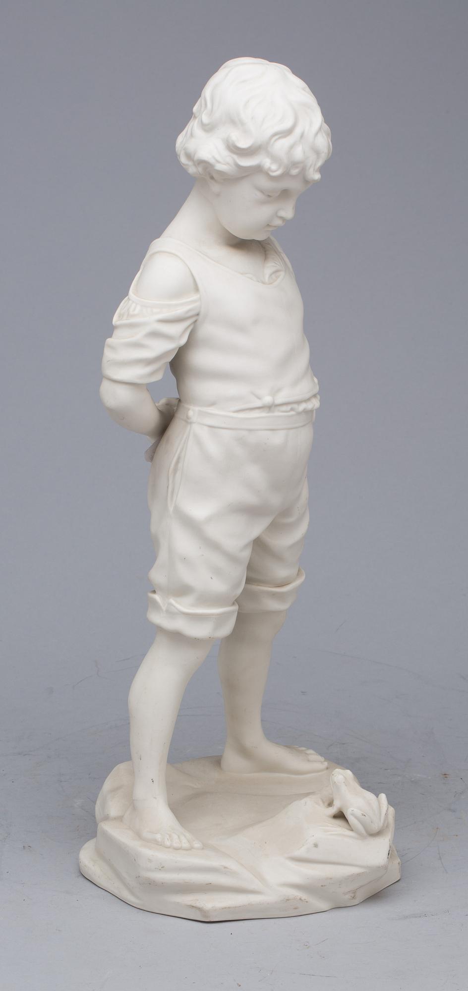 FIGURIN, parian, Gustavsberg, stämpelsignerad 1912.
"Pojken och grodan".