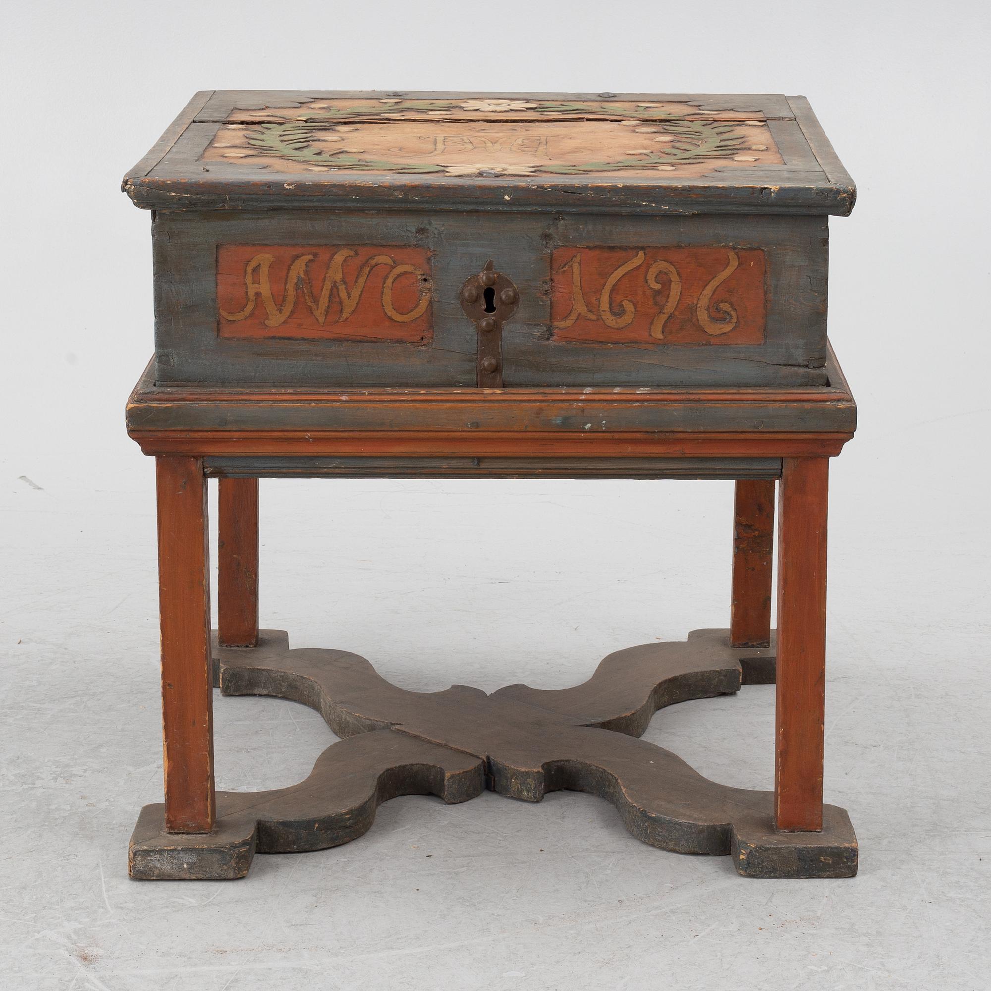 Nattlåda, allmoge, 1600-/1700-tal, daterad 1693.