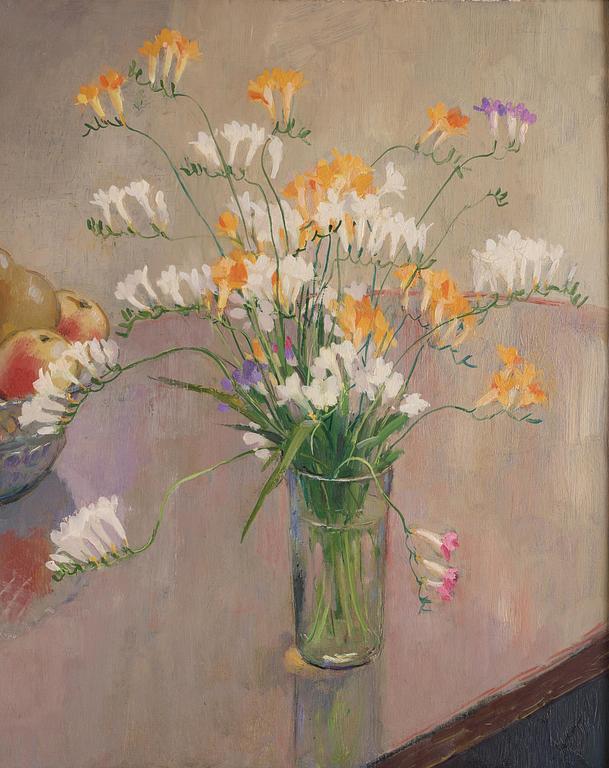 Olle Hjortzberg, Stilleben med blommor och frukter.