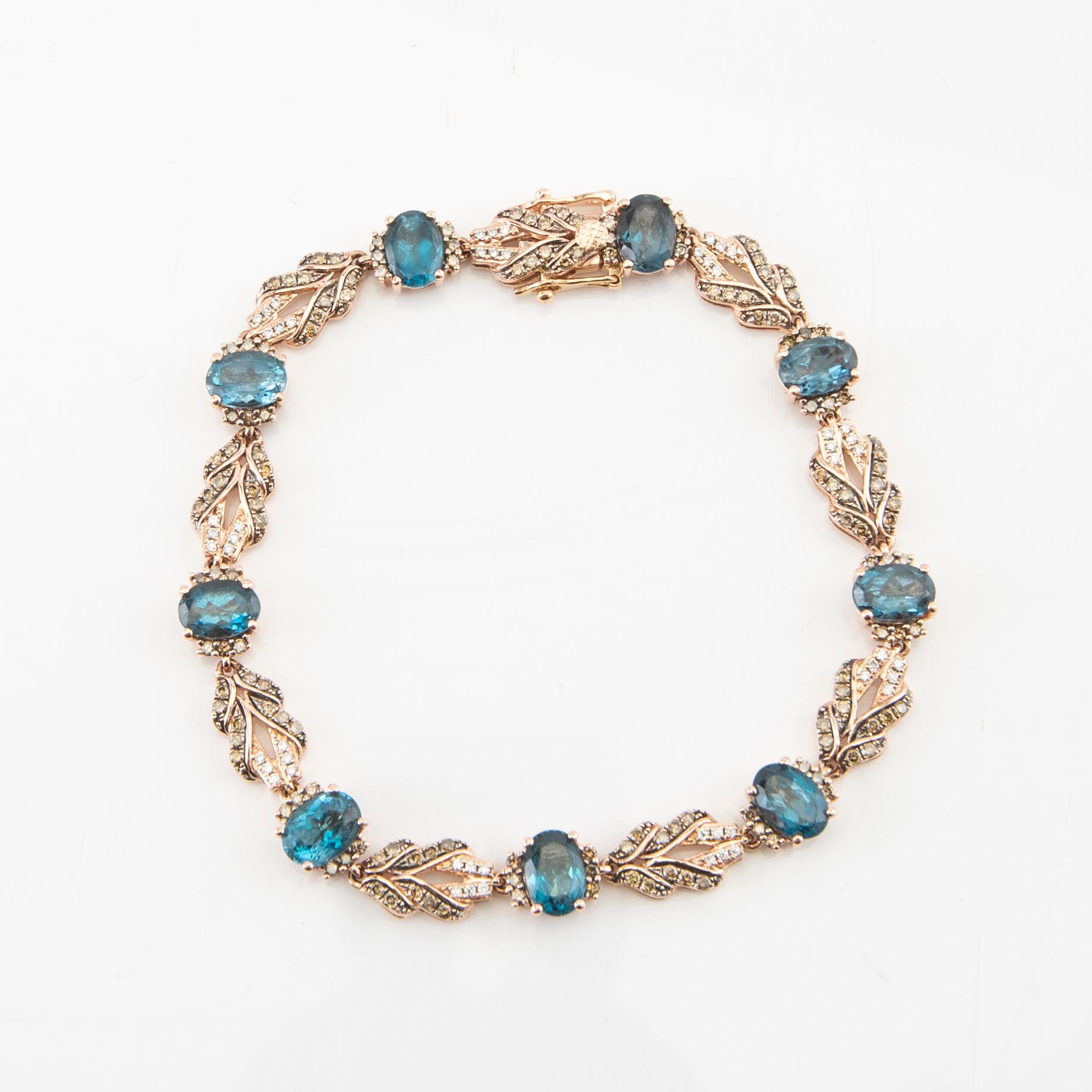 Armband 14K roséguld med runda briljantslipade diamanter och ovalt fasetterade topaser, LeVian.