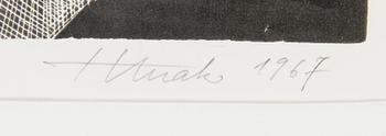Henno Arrak, linosnitt, signerad och daterad 1967, numrerad 10/25 VII.