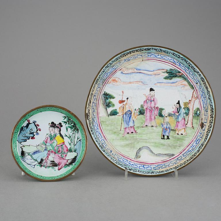 FAT 2 stycken, emaljerad mässing och koppar, Kina, 1800-1900-tal.