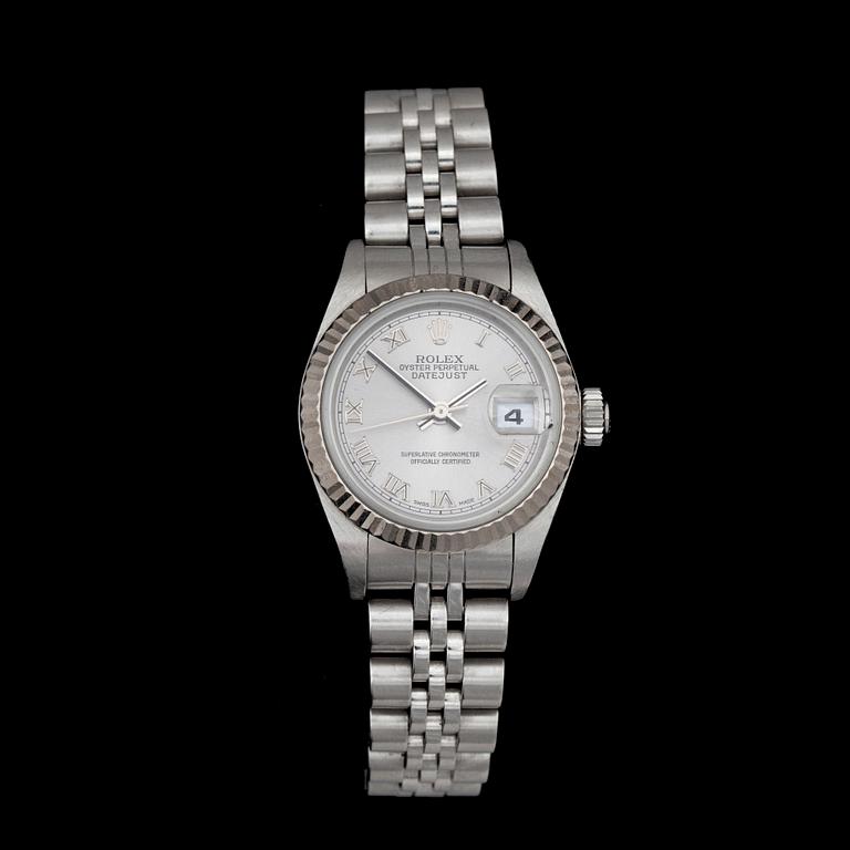 DAMARMBANDSUR, Rolex Oyster Perpetual, Datejust, stål/rhodium, med  box och cert, 2001/2002.